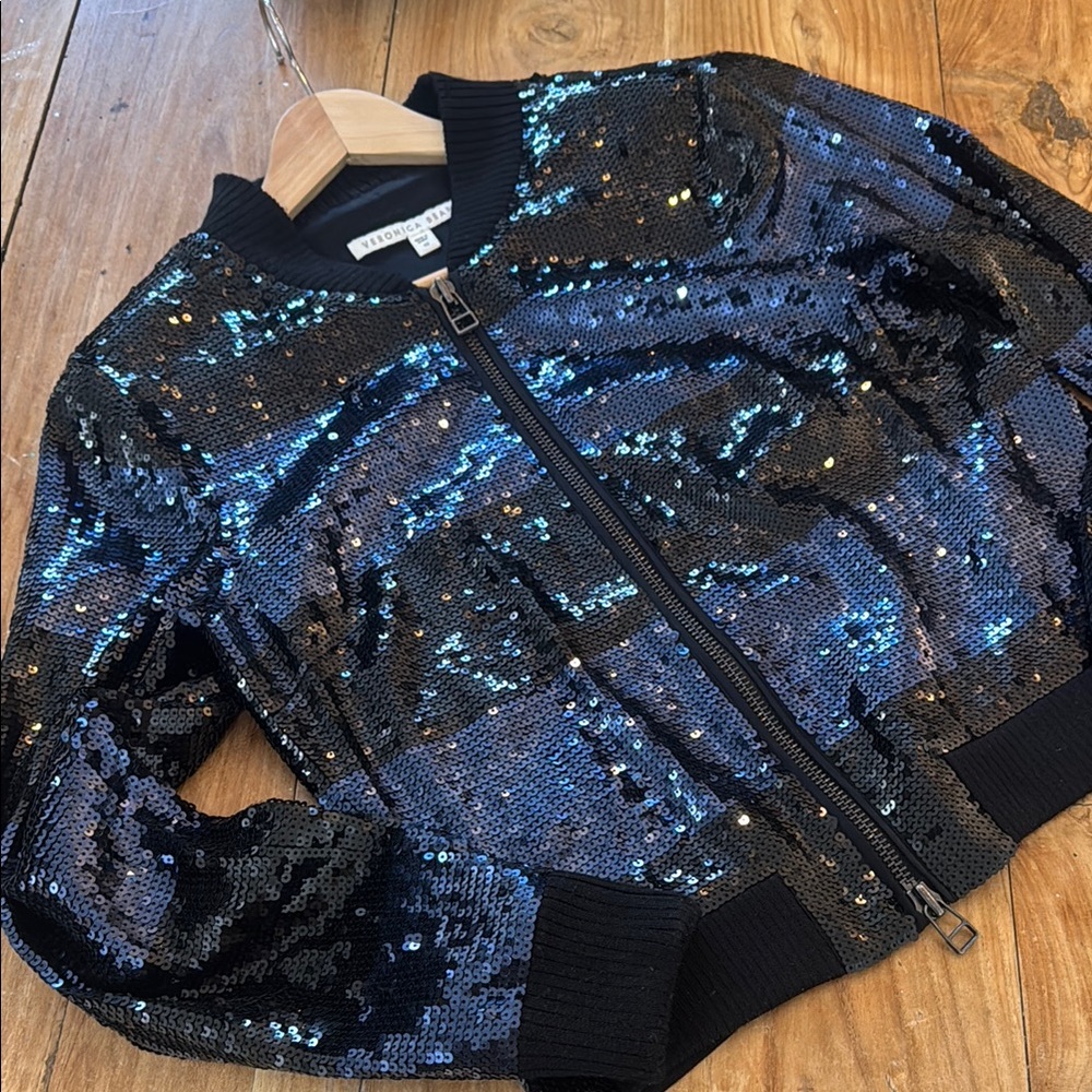 Veronica Beard Black and Blue Sequins Jacket Size M